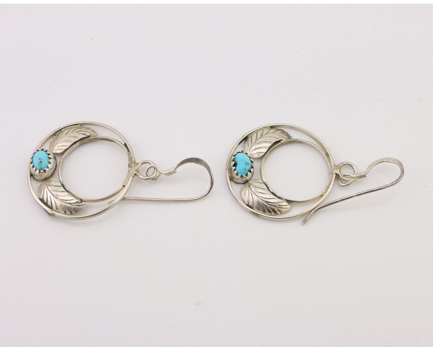 Navajo Handmade Dangle Earrings 925 Silver Blue Turquoise Native Artist C.80's