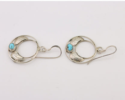 Navajo Handmade Dangle Earrings 925 Silver Blue Turquoise Native Artist C.80's