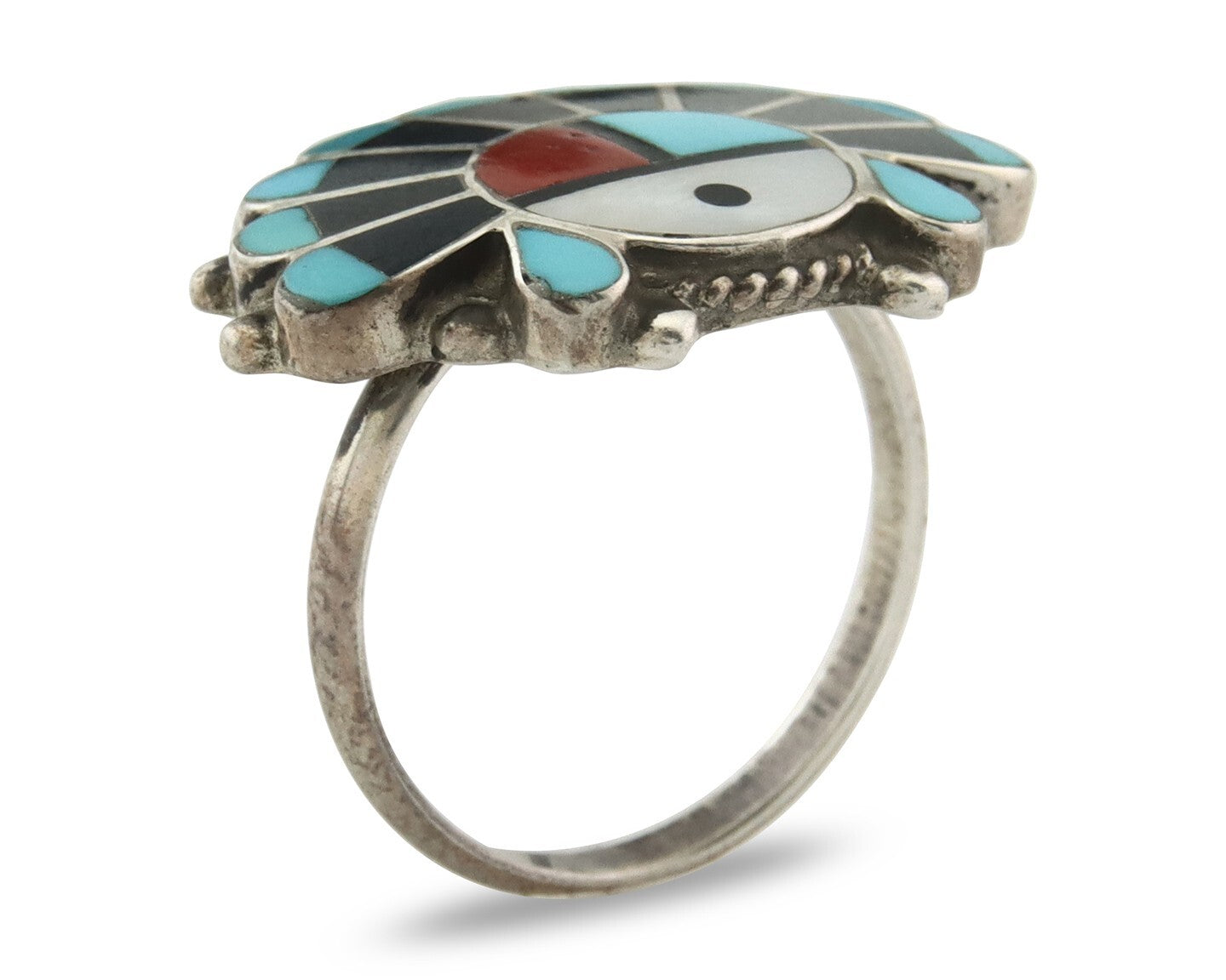 Vintage Zuni Ring 925 Sterling Silver Natural Gemstone Signed ELR Size 6.25