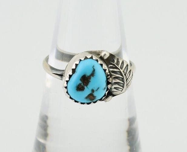 Navajo Ring 925 Silver Sleeping Beauty Turquoise Native American Artist C.80's