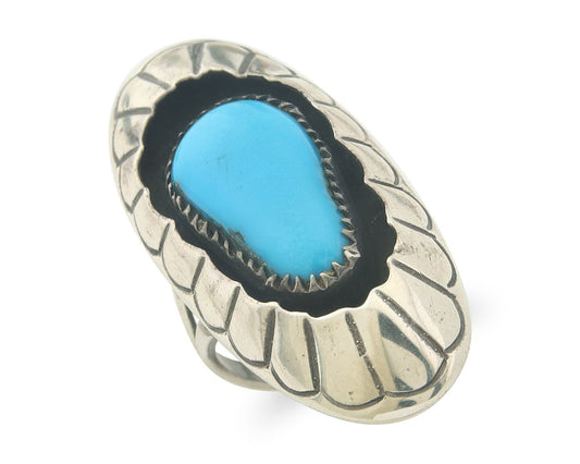 Vintage Ring 925 Sterling Authentic Turquoise Artist Signed Size 7.75