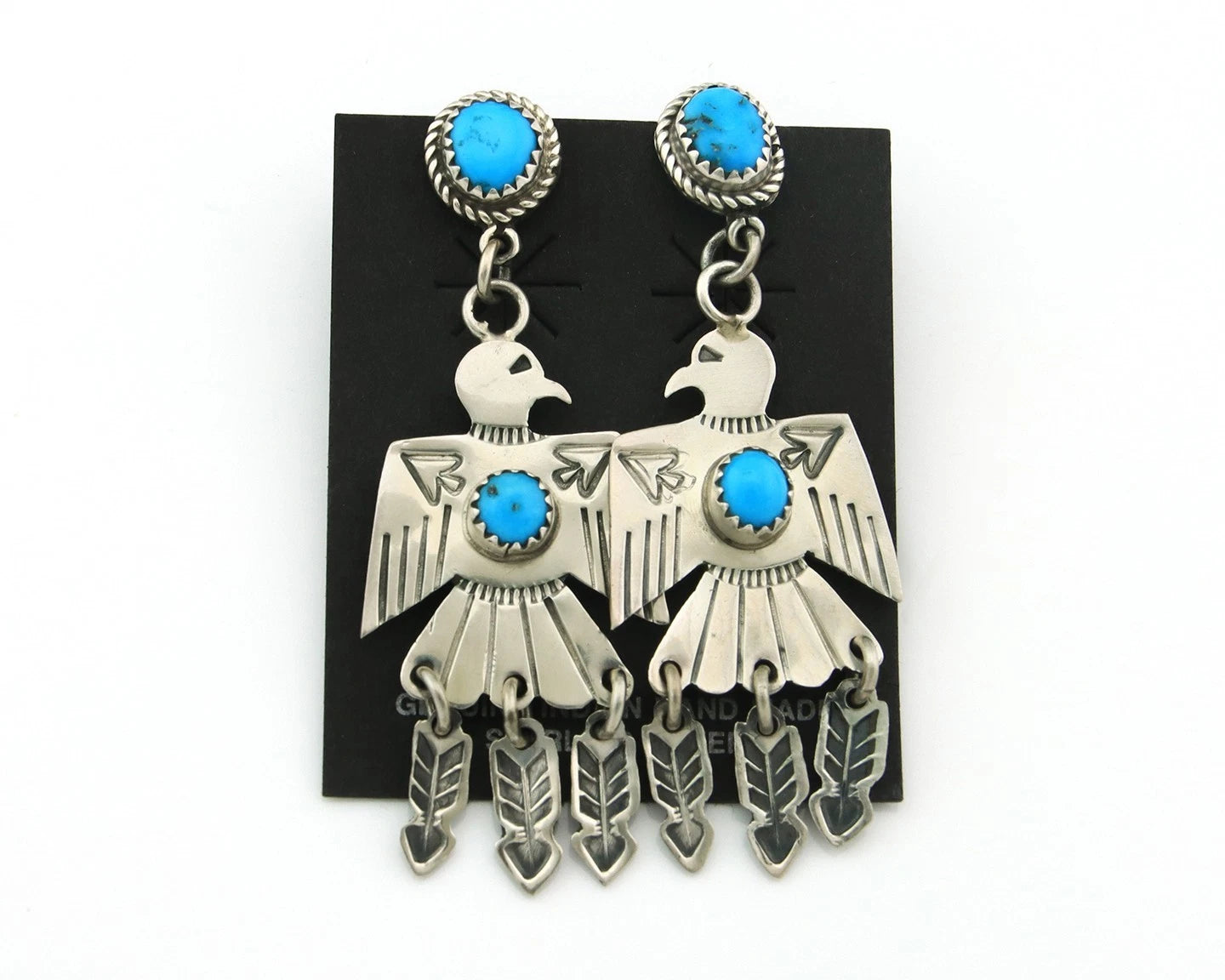 Navajo Bird Earrings Sterling Silver Natural Turquoise Signed J
