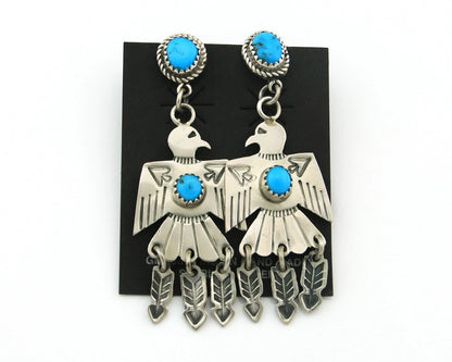 Navajo Bird Earrings Sterling Silver Natural Turquoise Signed J