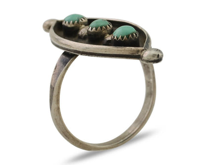 Vintage Navajo Ring 925 Silver Natural Turquoise Signed AZ9-AD Size 7.75