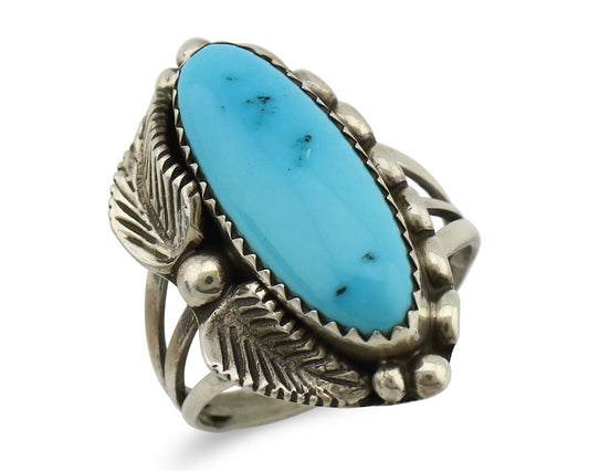 Navajo Ring 925 Silver Sleeping Beauty Turquoise Signed SC C.80's