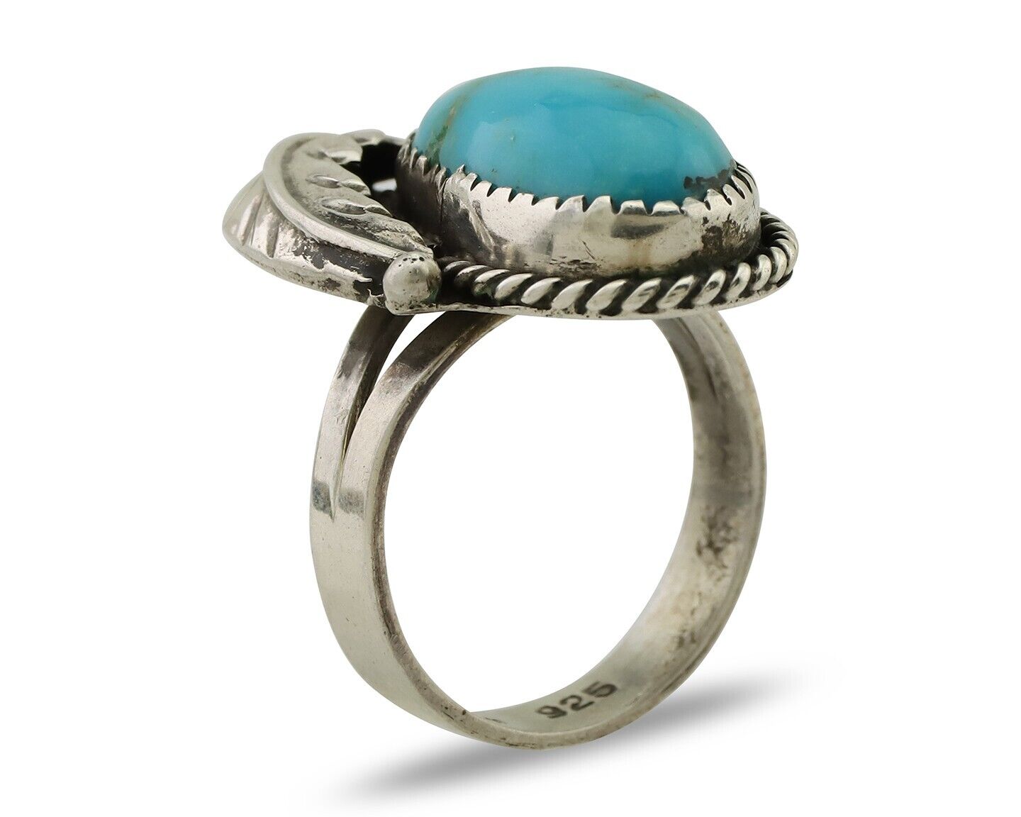 Navajo Ring 925 Silver Natural Blue Turquoise Native American Artist C.80's