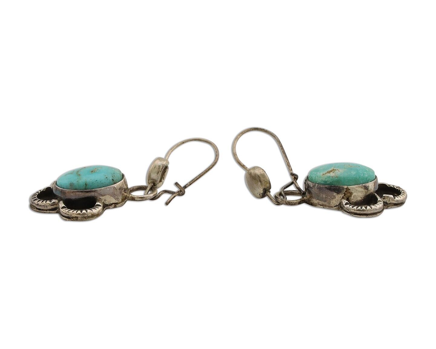 Navajo Earrings 925 Silver Natural Blue Turquoise Native American Artist C.80s