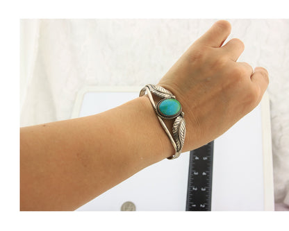 Vintage Navajo Bangle Bracelet Sterling Silver Handmade Turquoise Signed