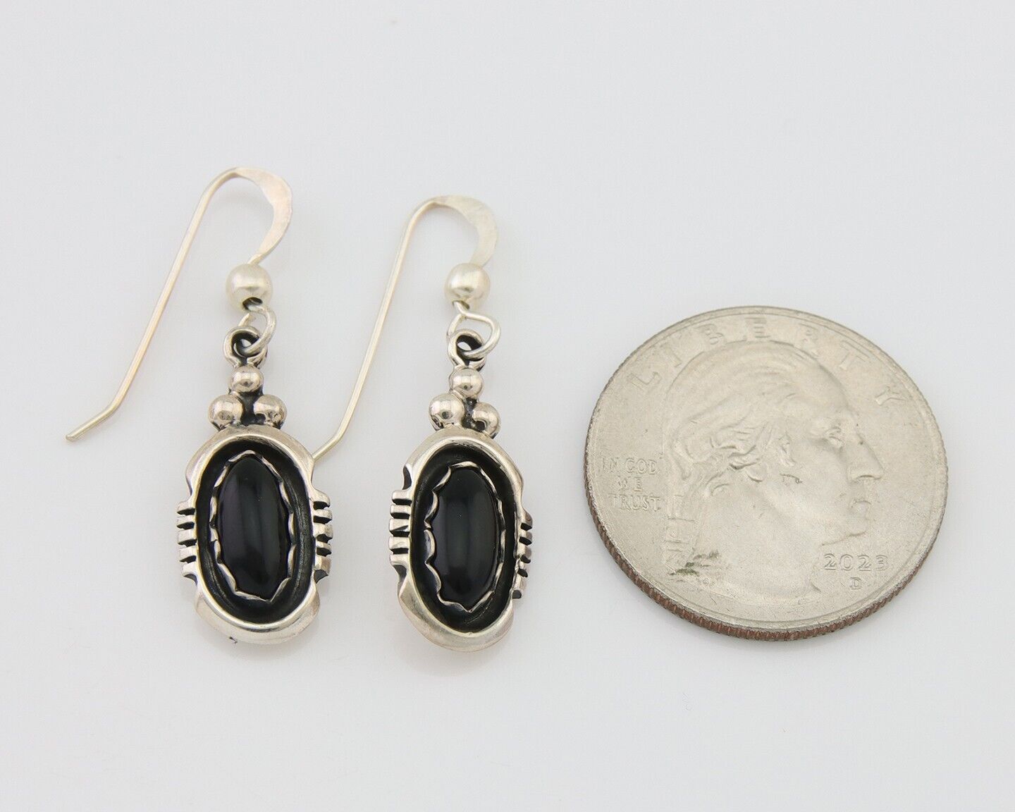 Navajo Dangle Earrings 925 Silver Natural Black Onyx Native American C.80's