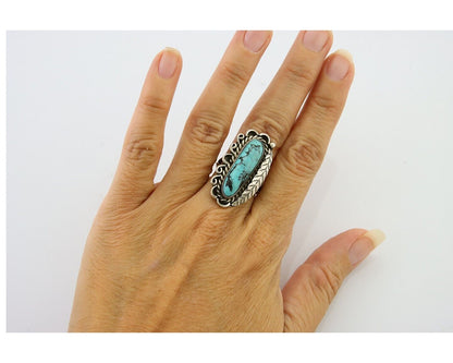 Navajo Ring .925 Sterling Blue Turquoise Artist Signed R Yazzie C.80's