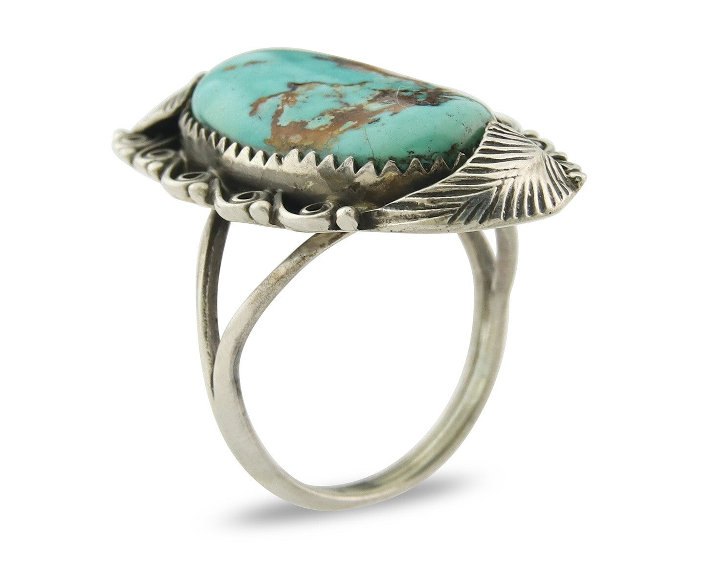 Traditional Navajo Ring Sterling Silver Authentic Turquoise Handmade Size 8.0