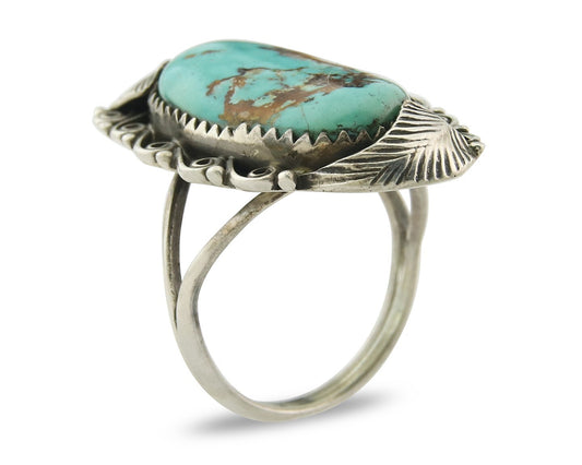 Traditional Navajo Ring Sterling Silver Authentic Turquoise Handmade Size 8.0