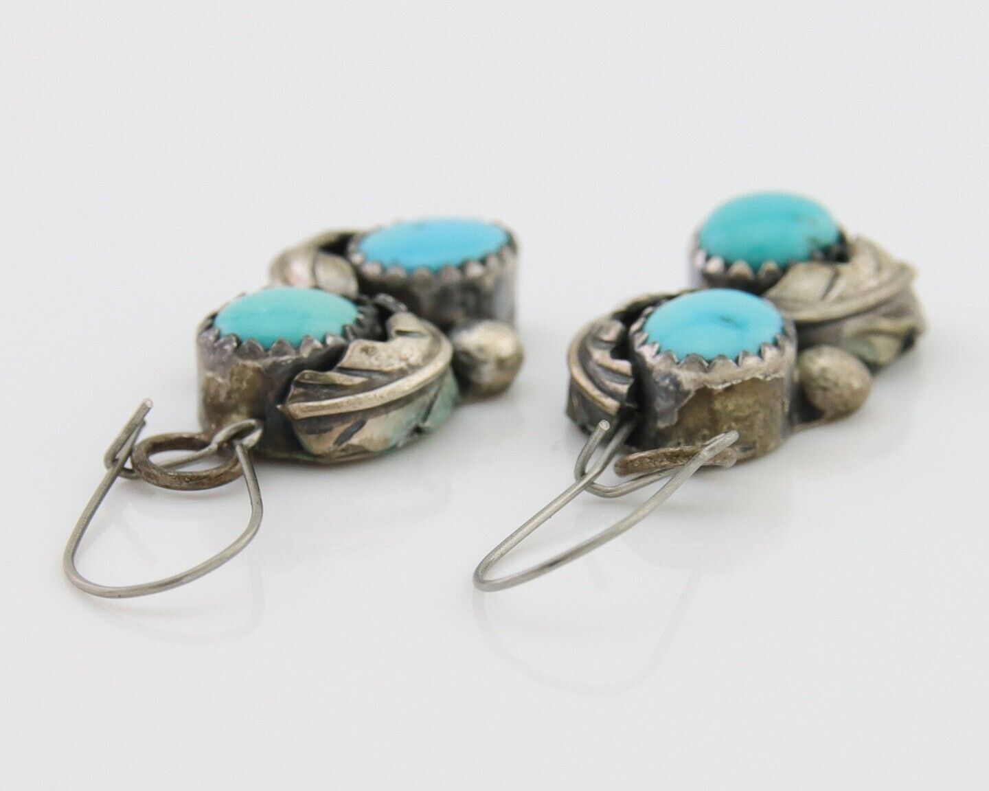 Navajo Dangle Earrings 925 Silver Natural Turquoise Native American Artist C80s