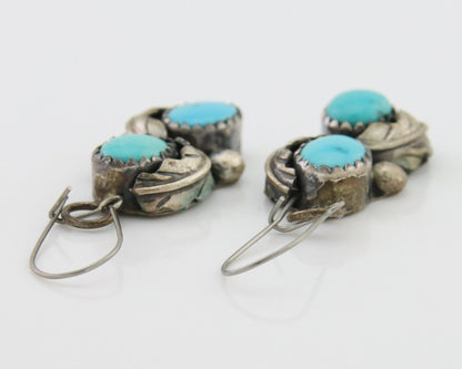 Navajo Dangle Earrings 925 Silver Natural Turquoise Native American Artist C80s