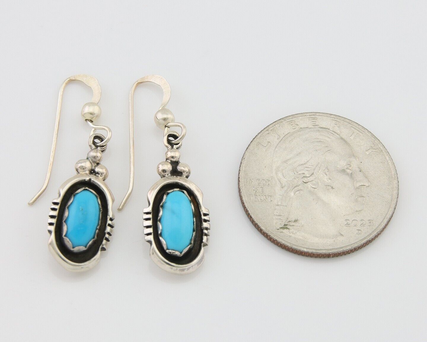 Navajo Dangle Earrings 925 Silver Sleeping Beauty Native Artist C80s