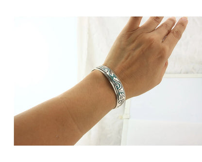 Navajo Cuff Bracelet Sterling Silver Authentic Turquoise Signed Stanley Bain