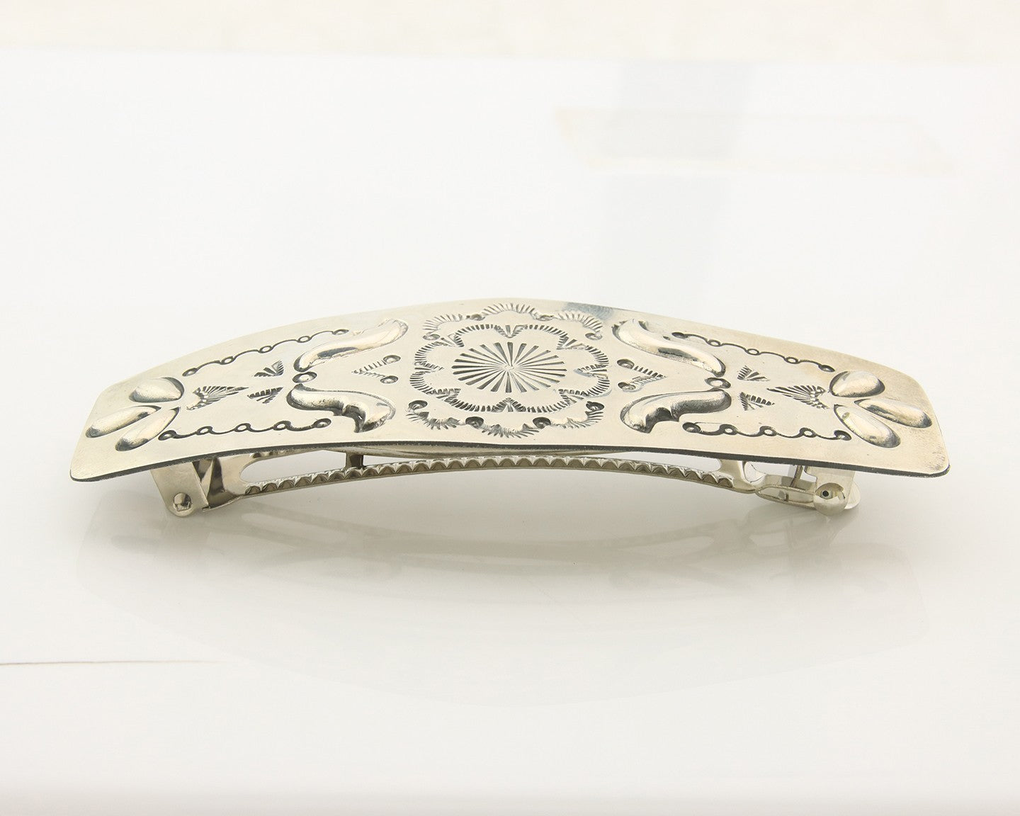 Vintage Navajo Barrette 925 Sterling Silver Hand Stamped Signed Arthur Platero