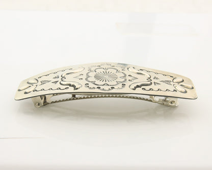 Vintage Navajo Barrette 925 Sterling Silver Hand Stamped Signed Arthur Platero