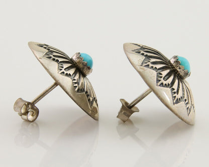 Navajo Shield Earrings 925 Silver Blue Turquoise Artist Signed SN C.80s