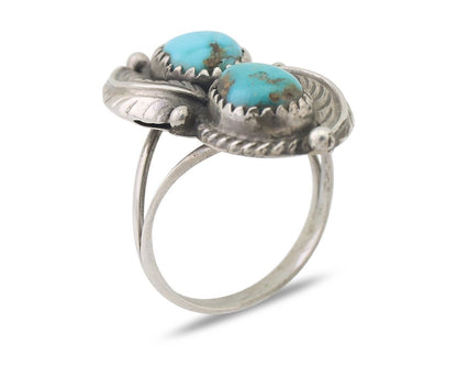 Navajo Ring 925 Silver Natural Blue Gem Turquoise Artist Signed MC C.80's
