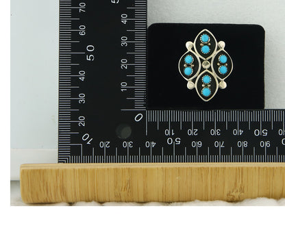 Vintage Zuni Ring 925 Sterling Authentic Natural Turquoise Native Artist Sz 7.75