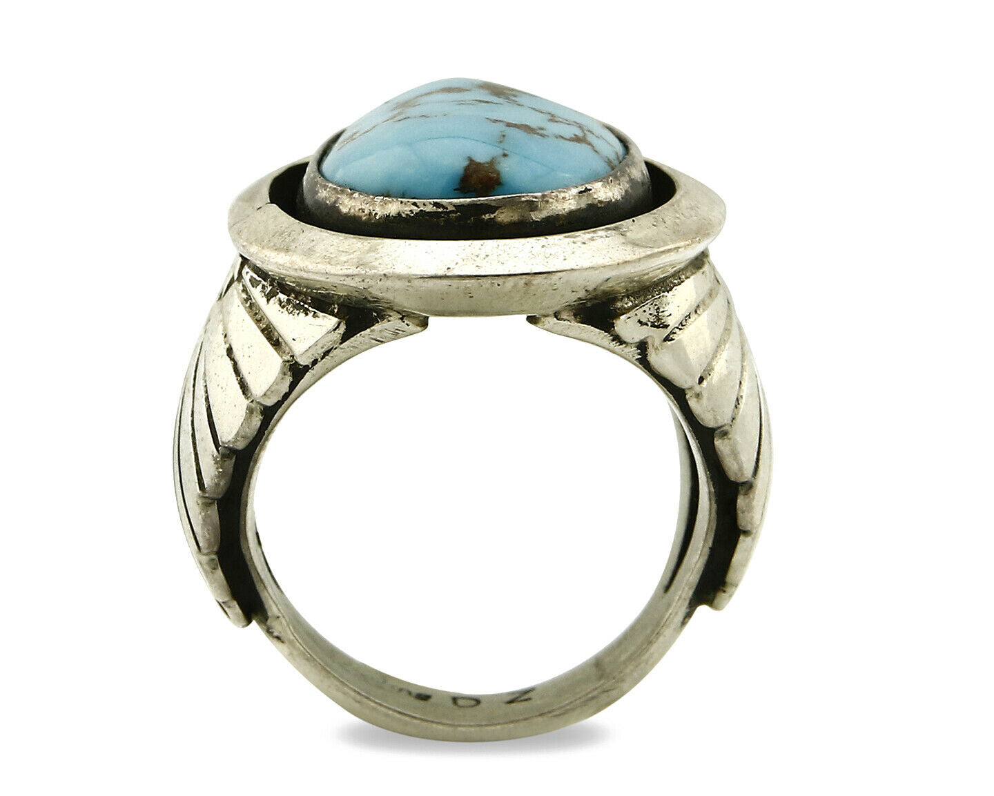 Navajo Ring .925 SOLID Silver Castle Dome Turquoise Signed Doug Zachary C.80's