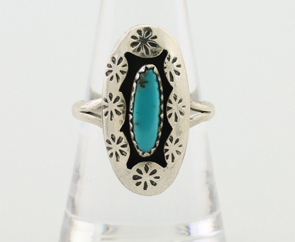 Navajo Ring 925 Silver Natural Blue Turquoise Signed IJC C.80's