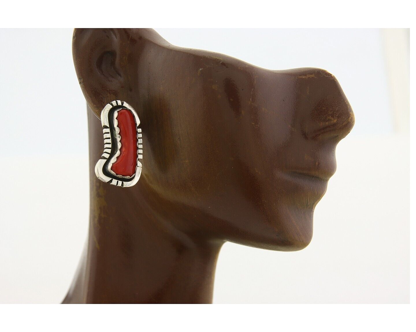 Navajo Earrings 925 Silver Natural Coral Artist Signed Charles Johnson C.80's