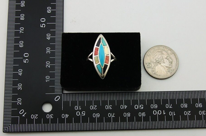 Navajo Ring 925 Silver Turquoise Shell Onyx Spiney Oyster Native Artist C80's