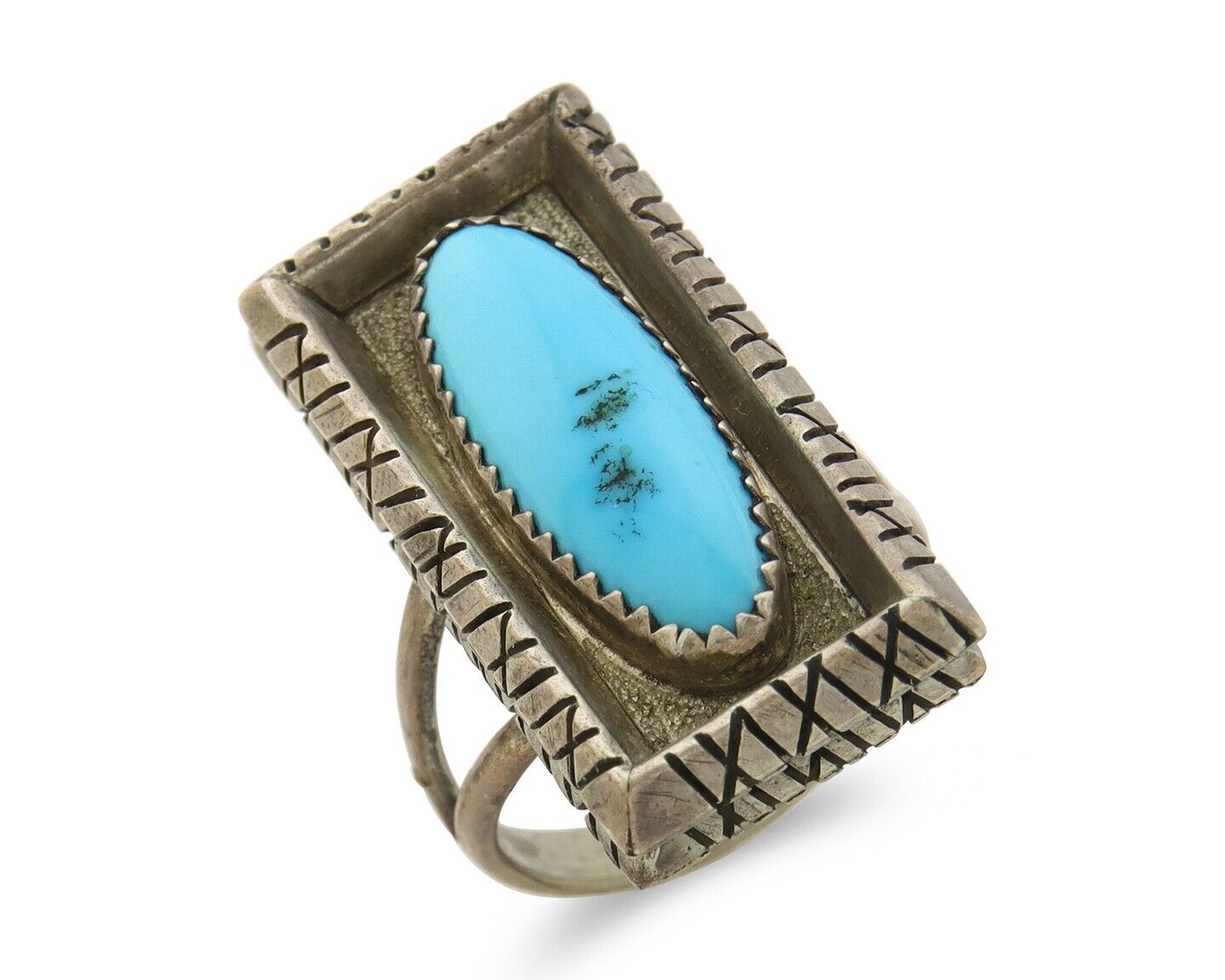 Navajo Ring 925 Sterling Natural Blue Turquoise Native Artist C.80's Size 8.5