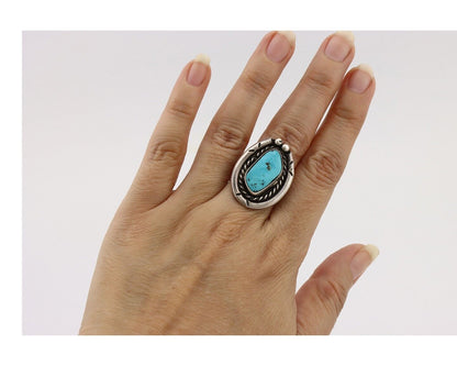 Navajo Ring 925 Silver Blue Turquoise Native American Artist C.80's