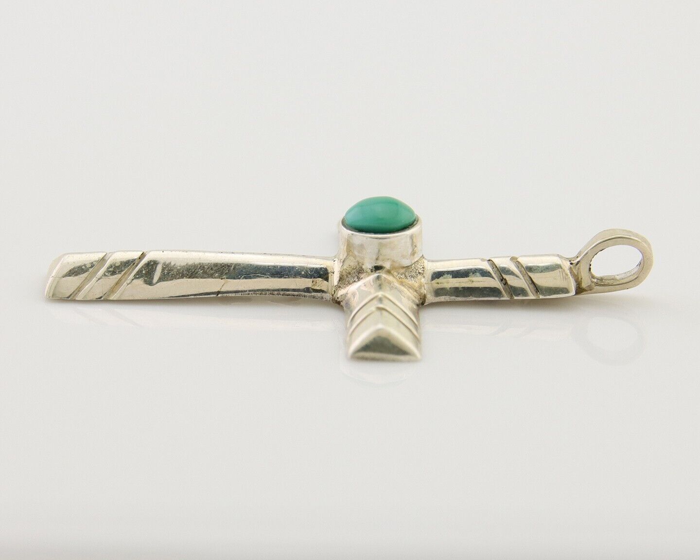 Navajo Sand Cast Cross Pendant 925 Silver Turquoise Artist Signed J Yazzie C.80s