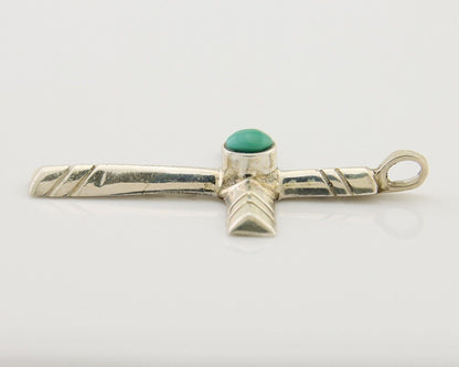 Navajo Sand Cast Cross Pendant 925 Silver Turquoise Artist Signed J Yazzie C.80s