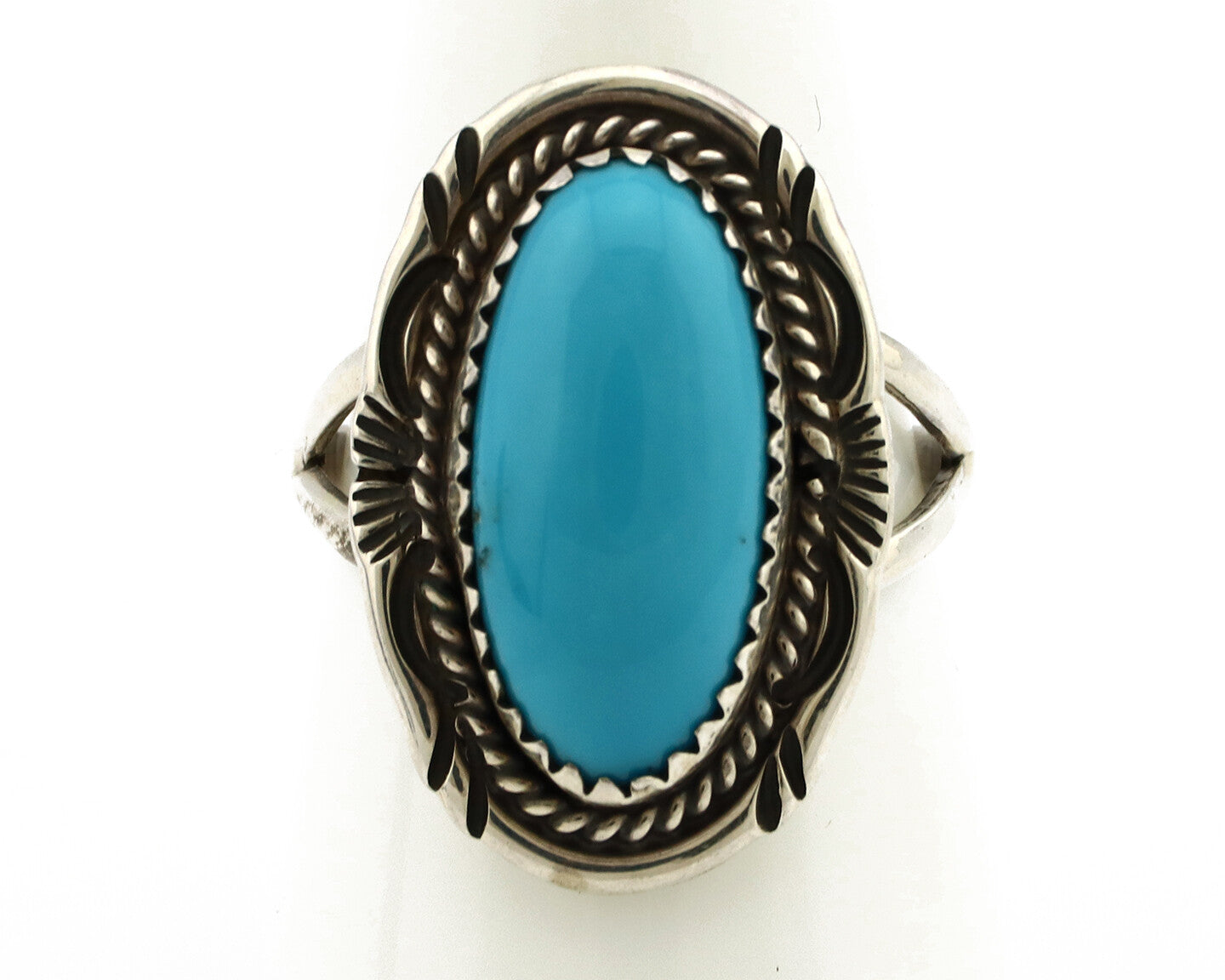 Navajo Ring .925 Silver Sleeping Beauty Turquoise Artist Signed Anna Begay C80s