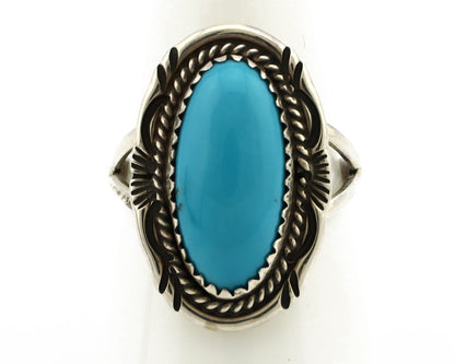Navajo Ring .925 Silver Sleeping Beauty Turquoise Artist Signed Anna Begay C80s