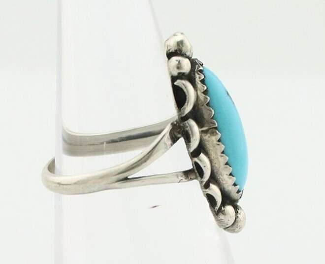 Navajo Ring 925 Silver Sleeping Beauty Turquoise Artist Signed SC C.80's