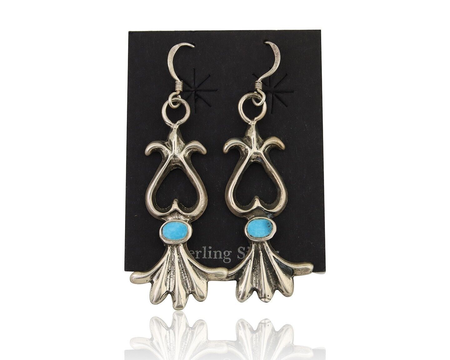 Navajo Dangle Earrings 925 Silver Blue Turquoise Native American Artist C.80's