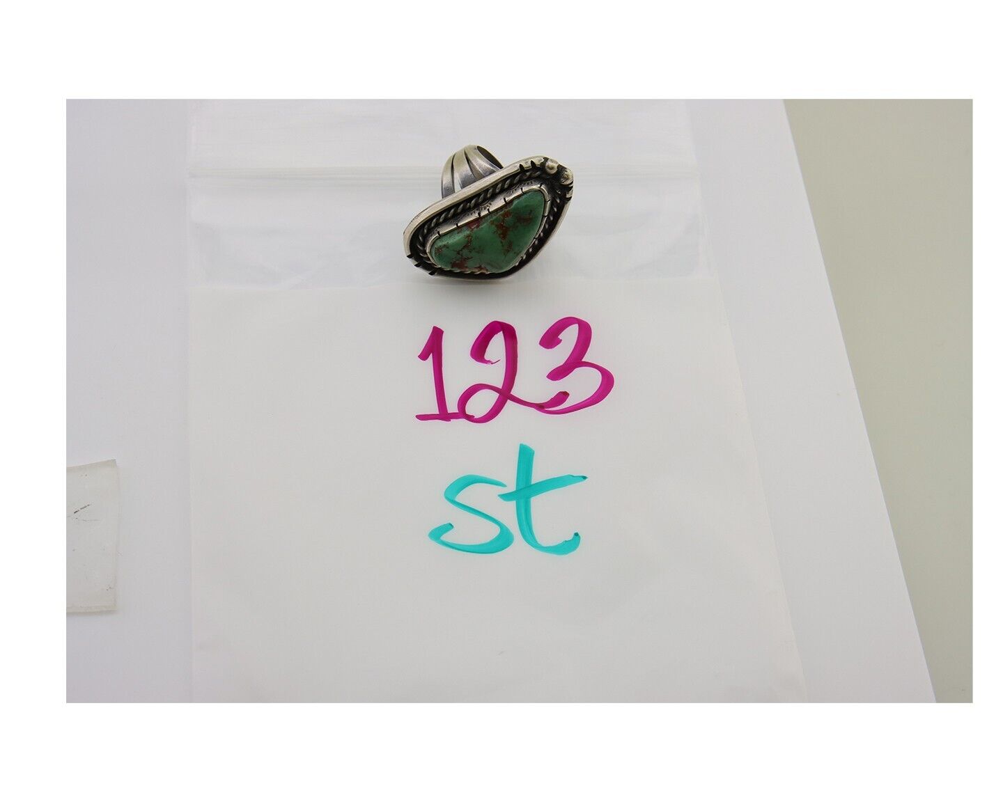 Navajo Ring 925 Sterling Silver Green Turquoise Native Artist C.80's