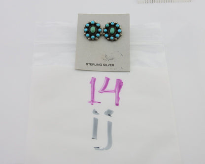 Navajo Shield Earrings 925 Silver Natural Turquoise Signed Nathaniel Curley C80s