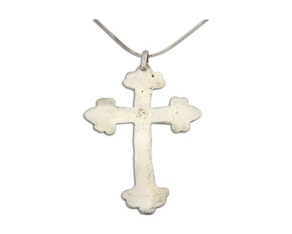 Navajo Cross Hand Stamped Necklace 925 Silver Turquoise Native Artist C.80's