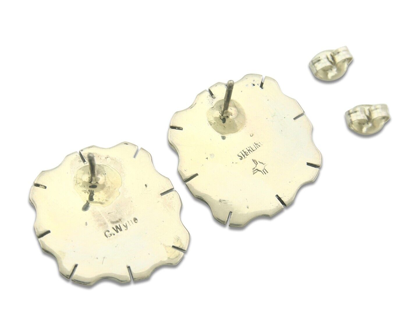 Navajo Earrings 925 Silver Natural Turquoise Artist Signed C Wylie C.80's