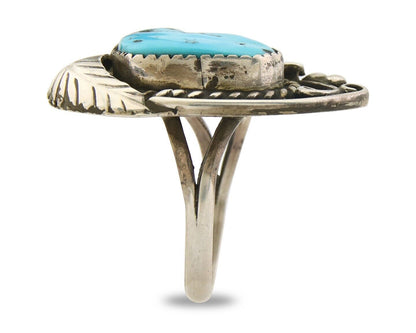 Navajo Ring 925 Sterling Natural Blue Turquoise Native Artist C.80's Size 7.0