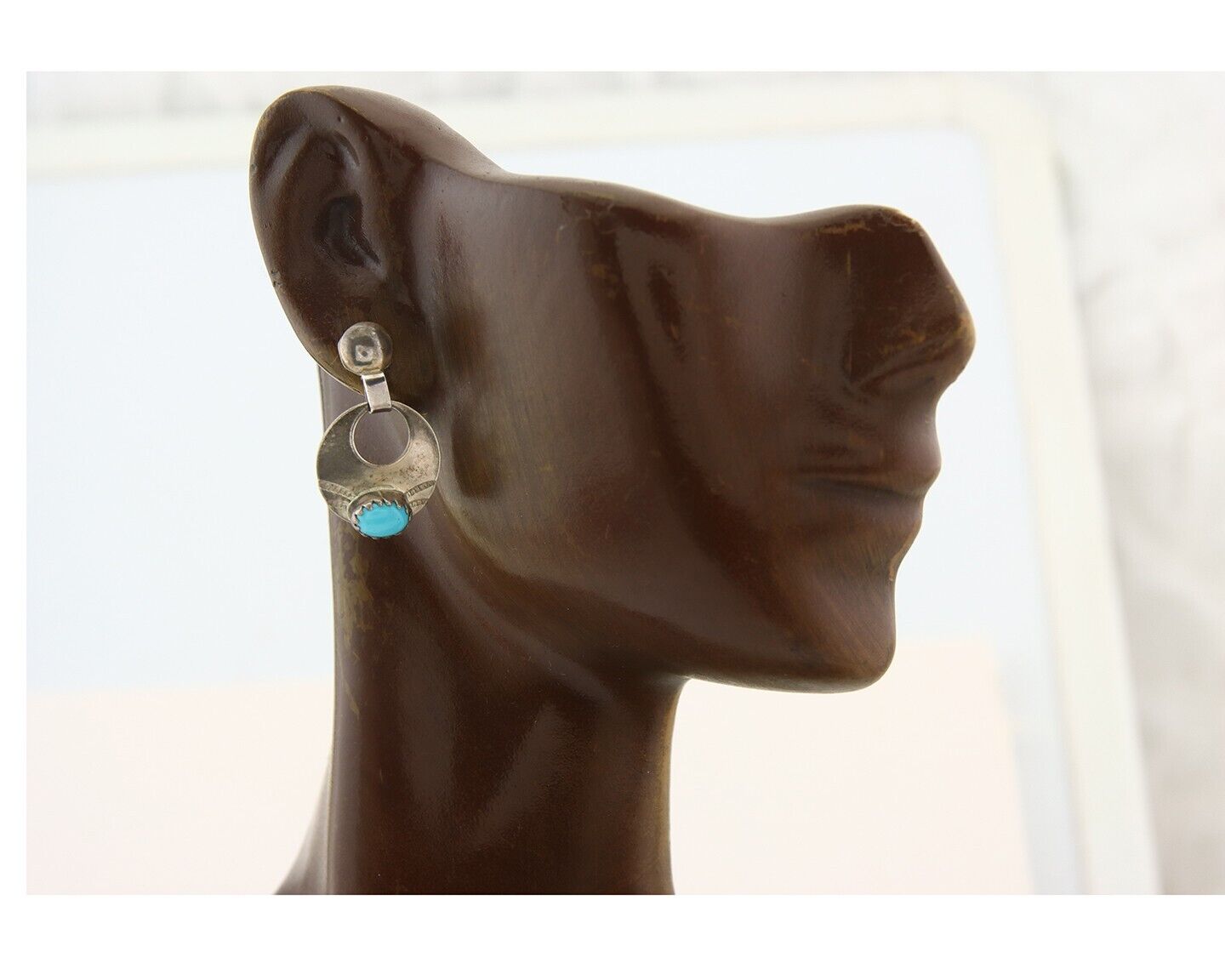 Navajo Dangle Earrings 925 Silver Natural Turquoise Native American Artist C80s