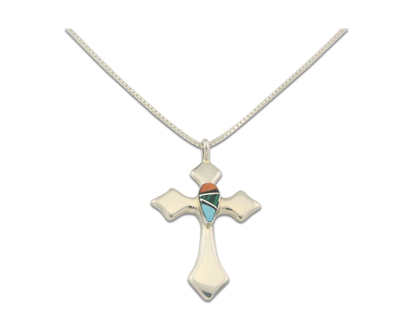 Navajo Cross Necklace Sterling Silver Authentic Natural Gemstones Signed M