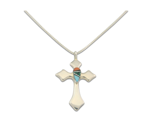 Navajo Cross Necklace Sterling Silver Authentic Natural Gemstones Signed M
