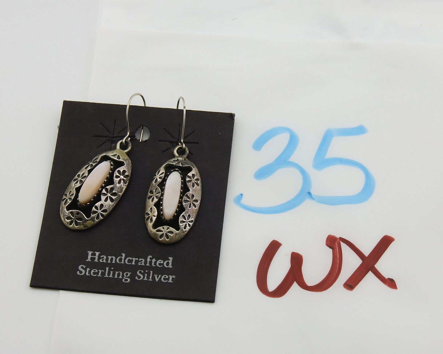 Navajo Earrings 925 Silver Handmade Natural Pink Mussel Native American Artist