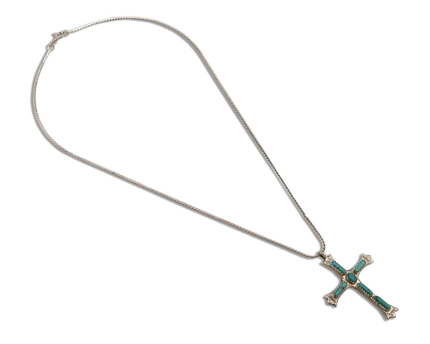 Zuni Cross Necklace 925 Silver Natural Blue Turquoise Artist Signed G&L LEEKITY