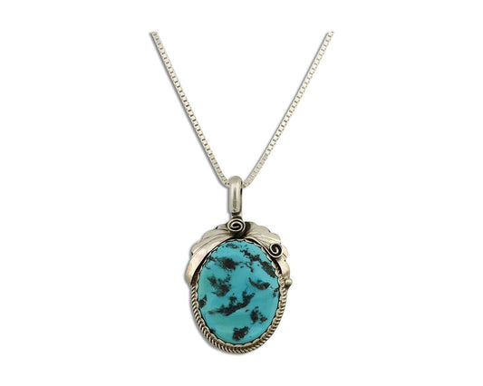 Navajo Necklace Pendant 925 Silver Turquoise Signed Justin Morris C80s
