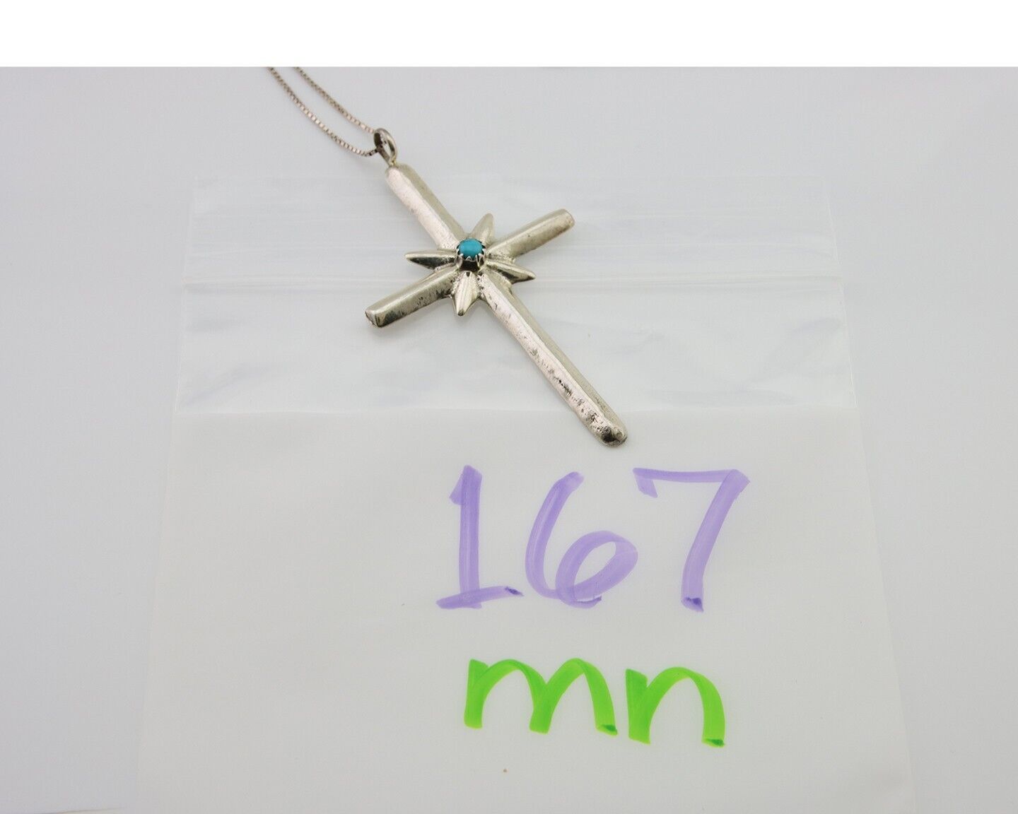 Navajo Sand Cast Necklace 925 Silver Turquoise Native American Artist C.80's