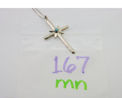 Navajo Sand Cast Necklace 925 Silver Turquoise Native American Artist C.80's